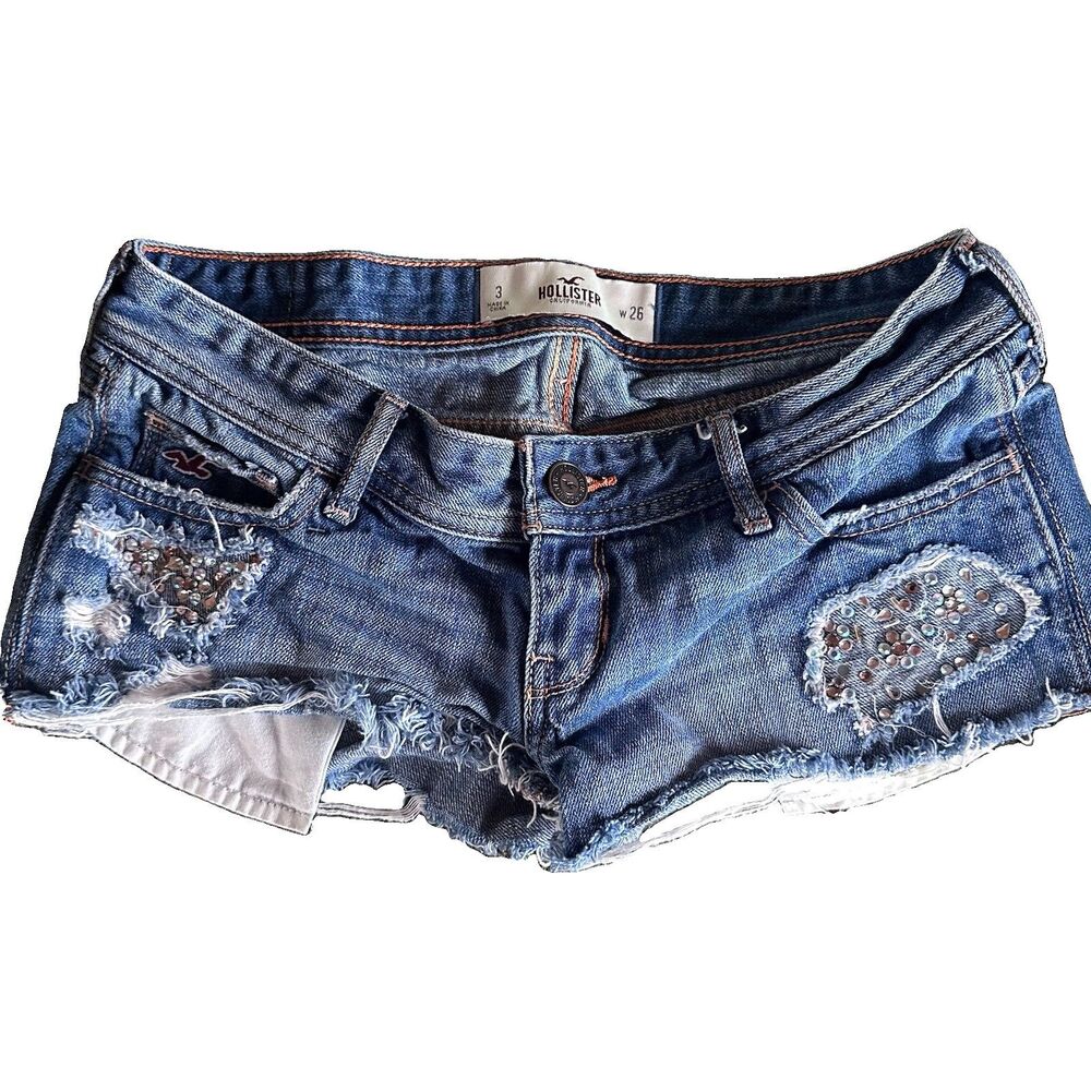 Hollister W26 Y2K Low Rise Distressed Rhinestone Cutoff